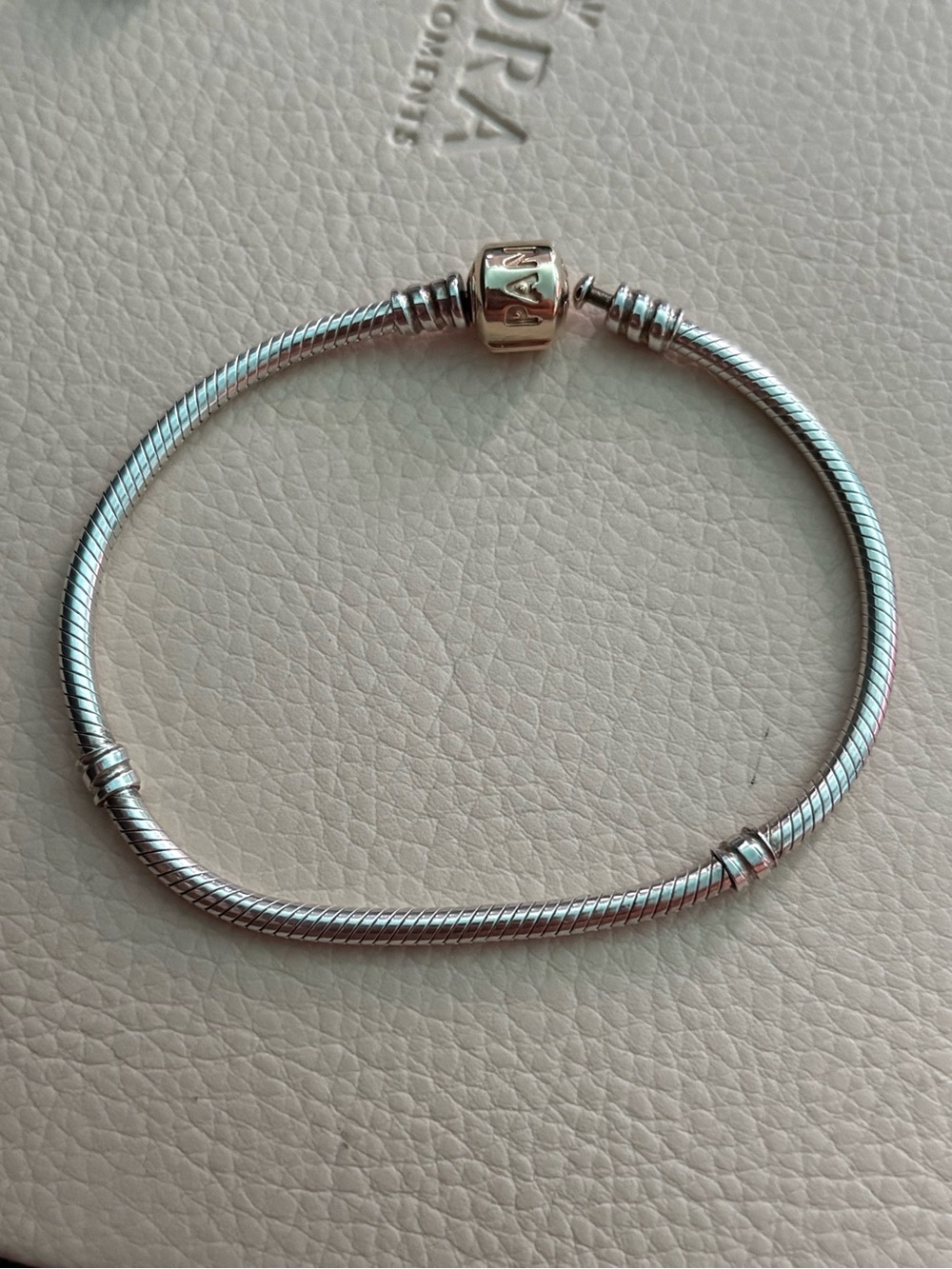 Pandora Silver-Tone Snake Chain Bracelet with Logo Clasp